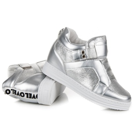 Muto Silberne Turnschuhe mit Klettverschluss grau 1