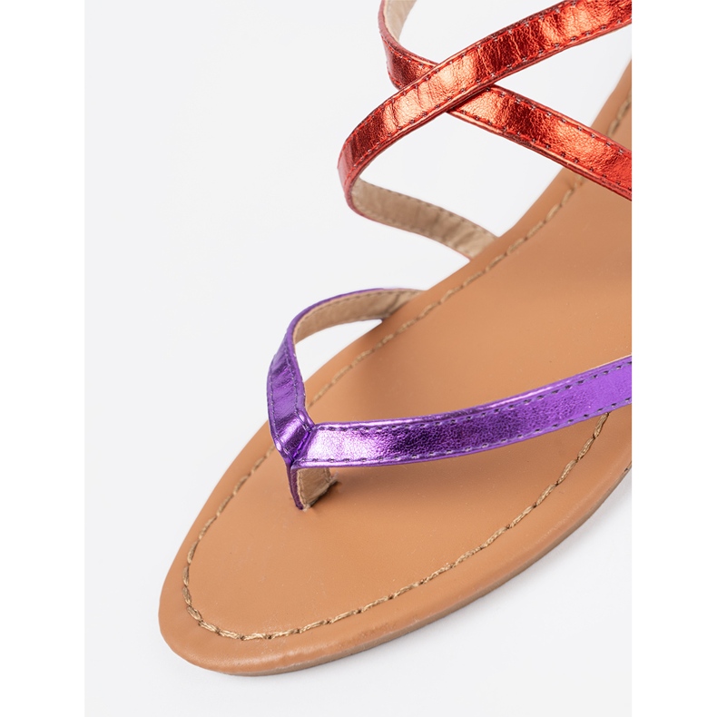 Shelvt Flache Sandalen mit lila roten Streifen violett 1
