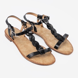 Shelvt Lässige Sandalen mit einem dekorativen Geflecht schwarz 2