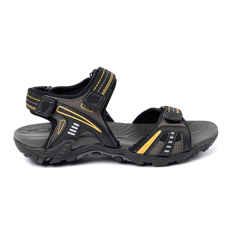 Shelvt Schwarze Trekking -Sandalen mit gelben Akzenten 2