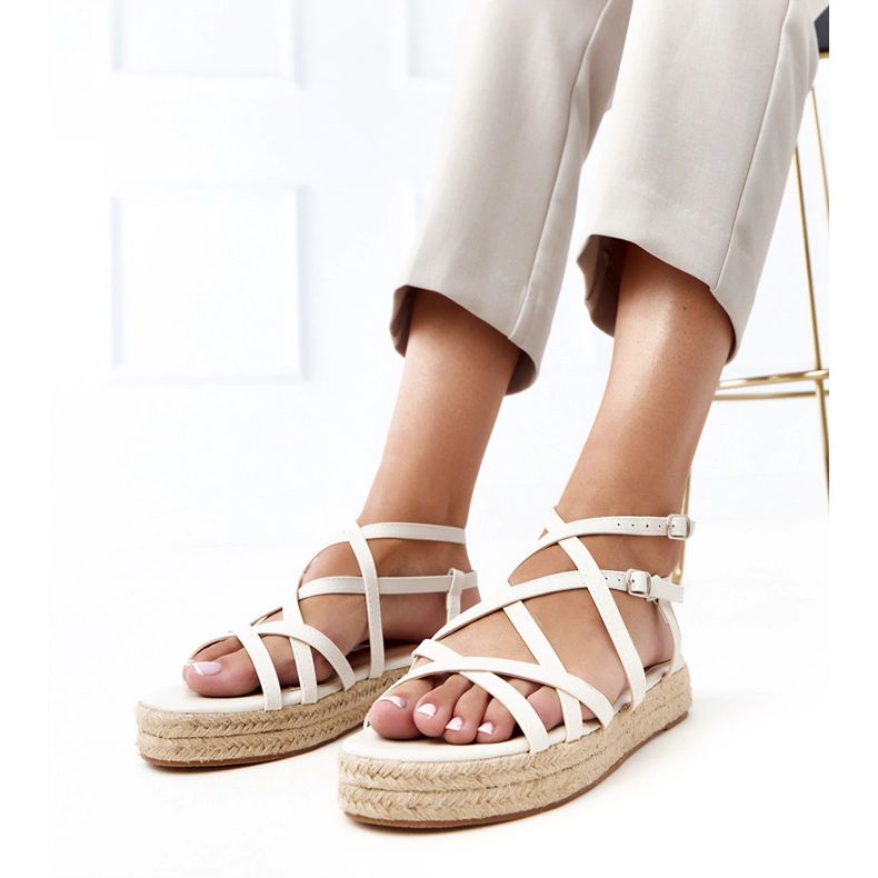 Beige Espadrile Sandalen auf der Verata -Plattform 1