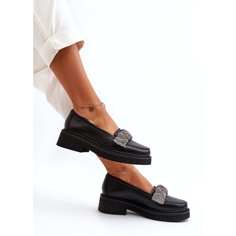 Zazoo 3419 Damen -Leder -Slipper mit einem dekorativen Streifen schwarzen Riemen 3