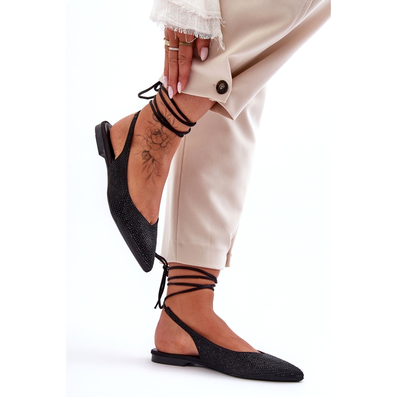 Ballerina-Schuhe zum Schnüren für Damen mit Nietenverzierung, Schwarz Jange 2