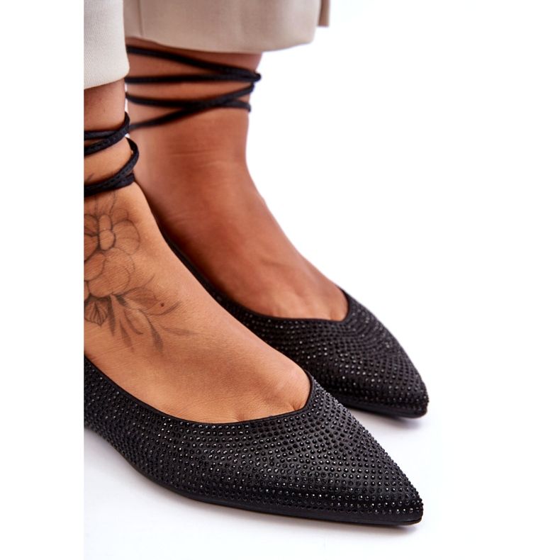 Ballerina-Schuhe zum Schnüren für Damen mit Nietenverzierung, Schwarz Jange 3