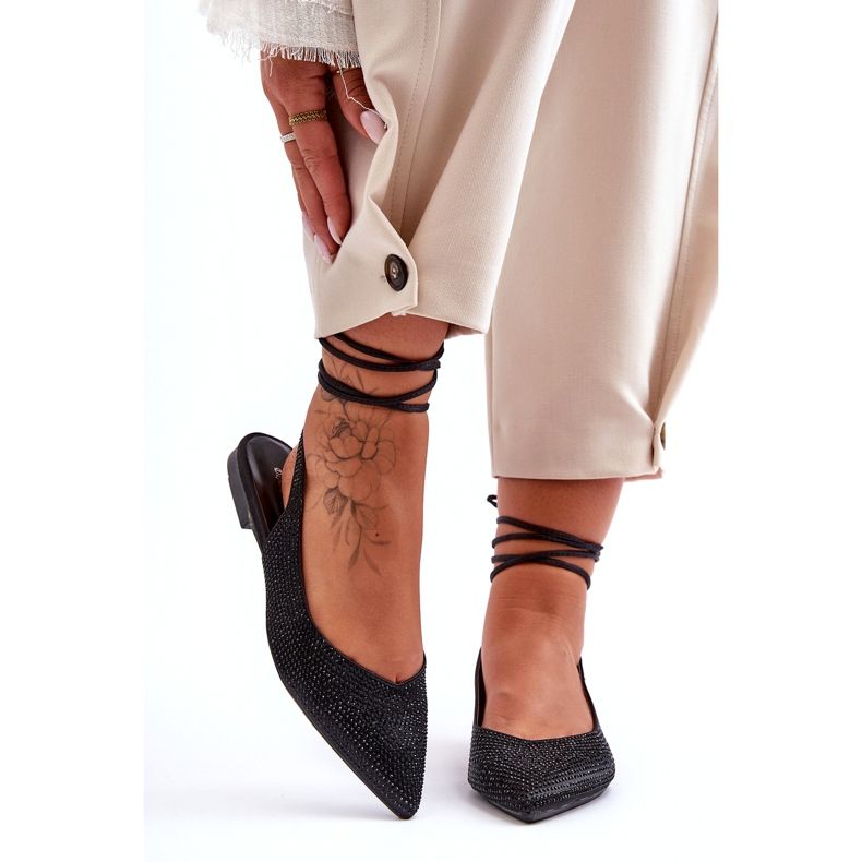 Ballerina-Schuhe zum Schnüren für Damen mit Nietenverzierung, Schwarz Jange 4