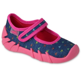 Befado Kinderhausschuhe 109P255 Marineblau/Rosa 1