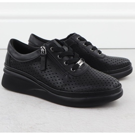 Damen Lederschuhe Perforiert auf Keilen schwarzer Vinceza 79565 2