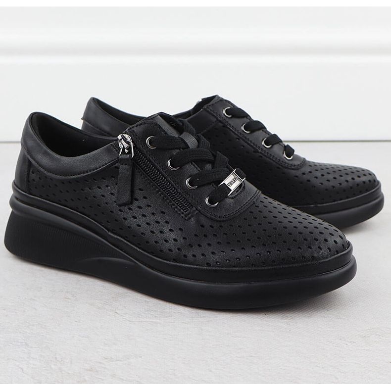 Damen Lederschuhe Perforiert auf Keilen schwarzer Vinceza 79565 2