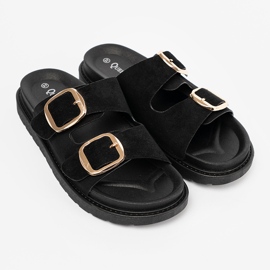 Shelvt Schwarze Flip -Flops für Frauen mit goldenen Schnallen 2