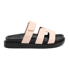 Shelvt Beige Flip Flops mit einem Klettbandgürtel 2