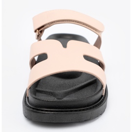 Shelvt Beige Flip Flops mit einem Klettbandgürtel 1