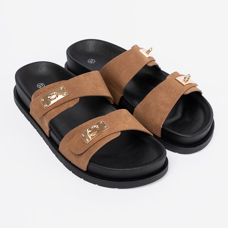 Shelvt Jansnobrowe Damenflip Flops mit goldenen Einsätzen 2