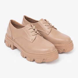 Shelvt Beige gebundene Schuhe auf der Plattform 2