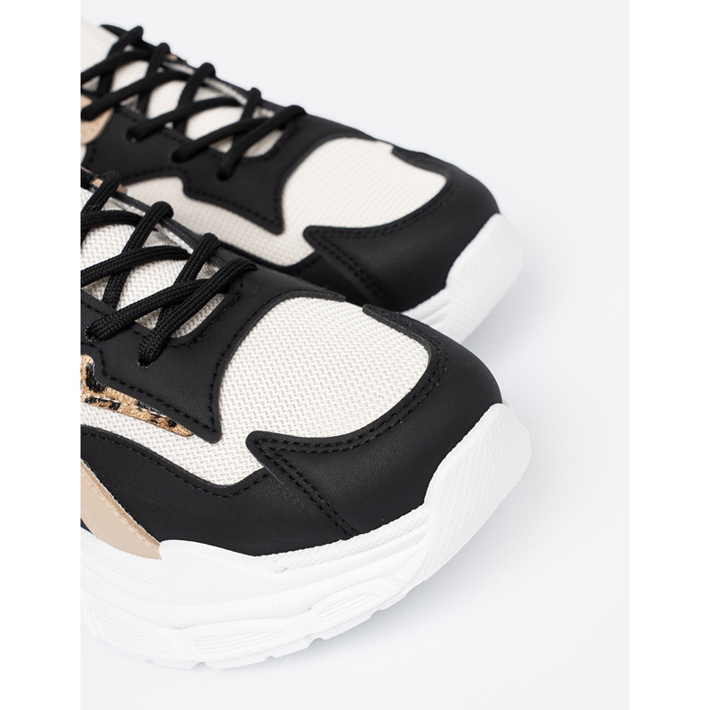 Shelvt Schwarz und beige Frauen -Turnschuhe auf einer dicken Sohle 1