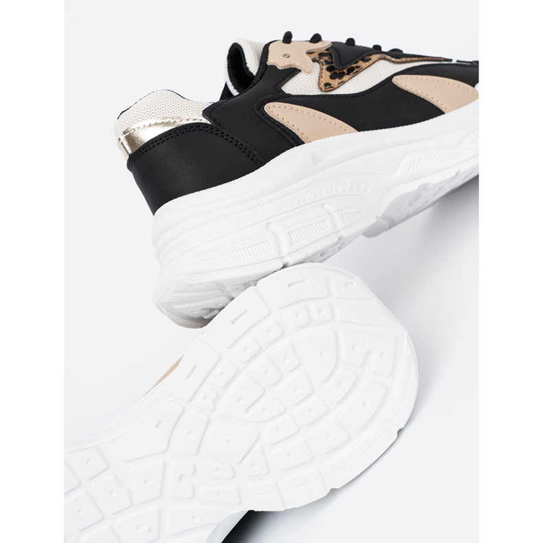 Shelvt Schwarz und beige Frauen -Turnschuhe auf einer dicken Sohle 2