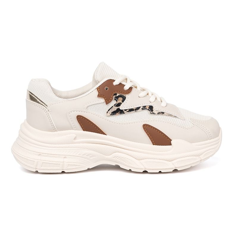 Shelvt Beige Damen-Sneaker mit dicker Sohle 2