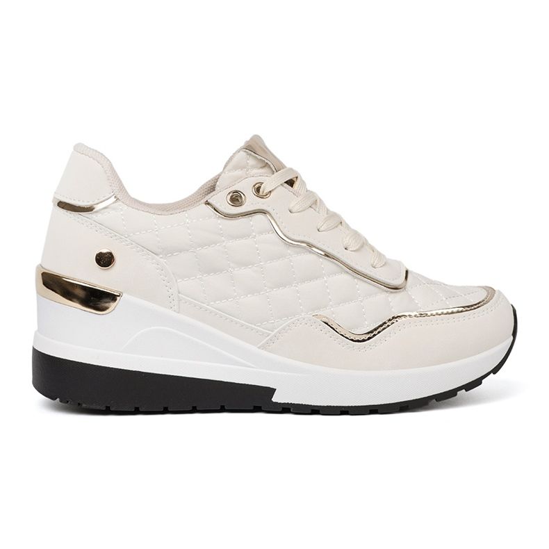 Shelvt Beige Sneakers mit schimmernden goldenen Akzenten 2