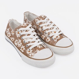 Shelvt Beige Frauen -Turnschuhe mit Blumen 1