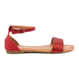 Shelvt Rote flache Sandalen mit einer bedeckten Ferse 2