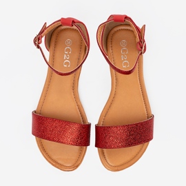 Shelvt Rote flache Sandalen mit einer bedeckten Ferse 1