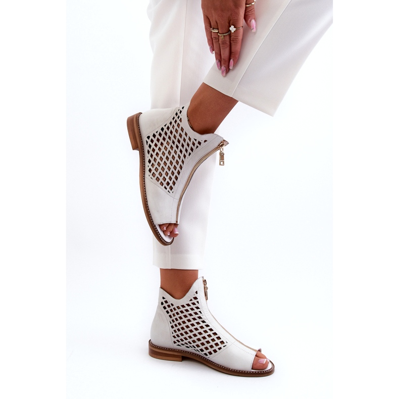 Zazoo 977/L Leder-Sandalen mit Reißverschluss, weiß 3