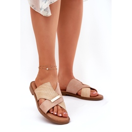 Frauen flache Absätze mit einem dekorativen Vinceza 17385 Beige 1