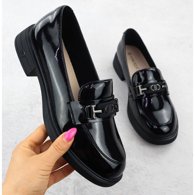 Damen Lederschuhe Lackierte Ladung Black Vinceza 39957 schwarz 1