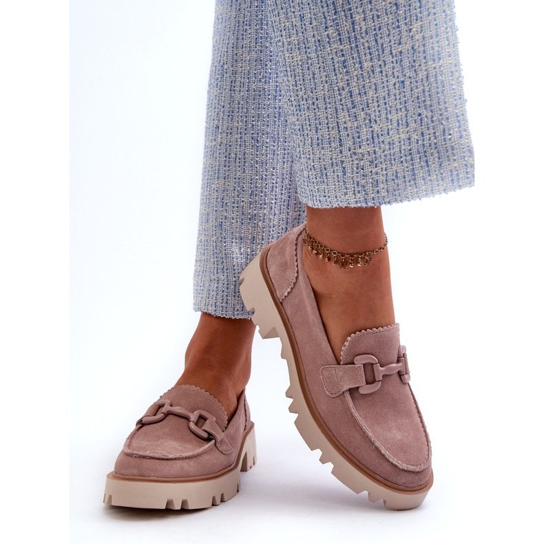 S.Barski Damen-Mokassins aus Wildleder mit Verzierung D&amp;A TW117 Pink rosa 3