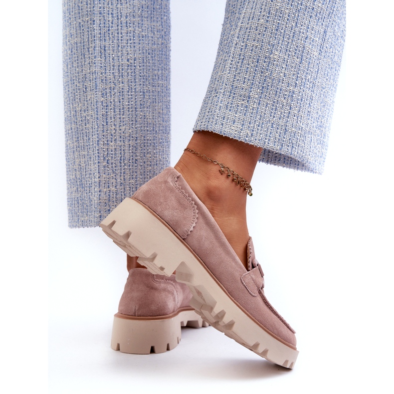 S.Barski Damen-Mokassins aus Wildleder mit Verzierung D&amp;A TW117 Pink rosa 4