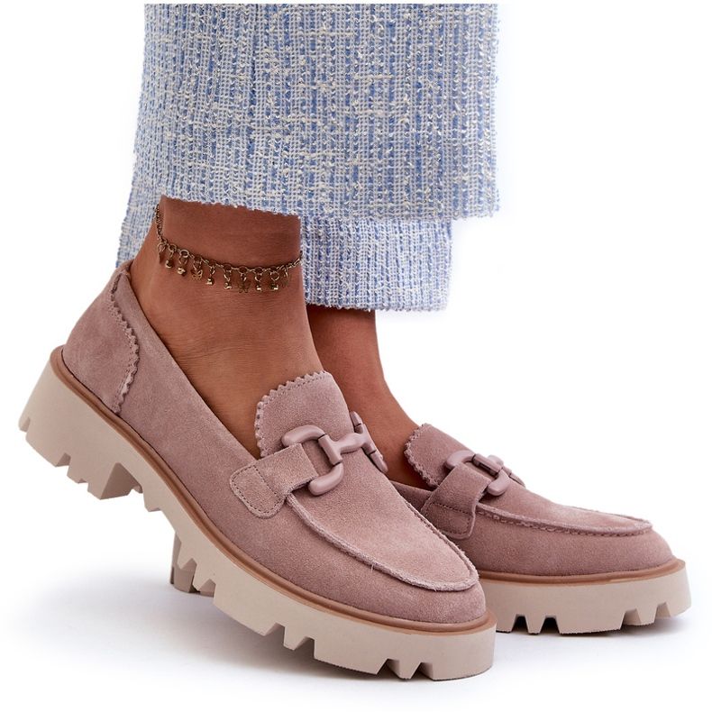 S.Barski Damen-Mokassins aus Wildleder mit Verzierung D&amp;A TW117 Pink rosa 5