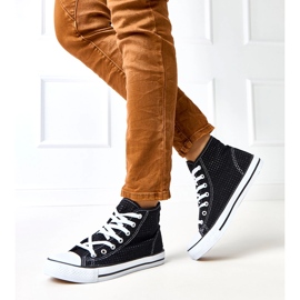 Schwarze Openwork -Turnschuhe hohe Taris -Turnschuhe 1