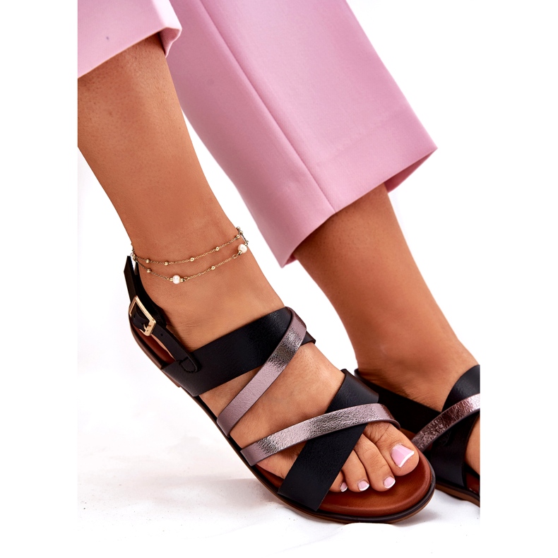 Flach -getötete Frauensandalen mit Sergio Leone SK086H Streifen schwarz 3