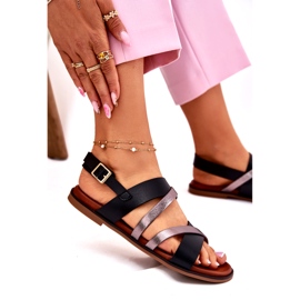 Flach -getötete Frauensandalen mit Sergio Leone SK086H Streifen schwarz 2