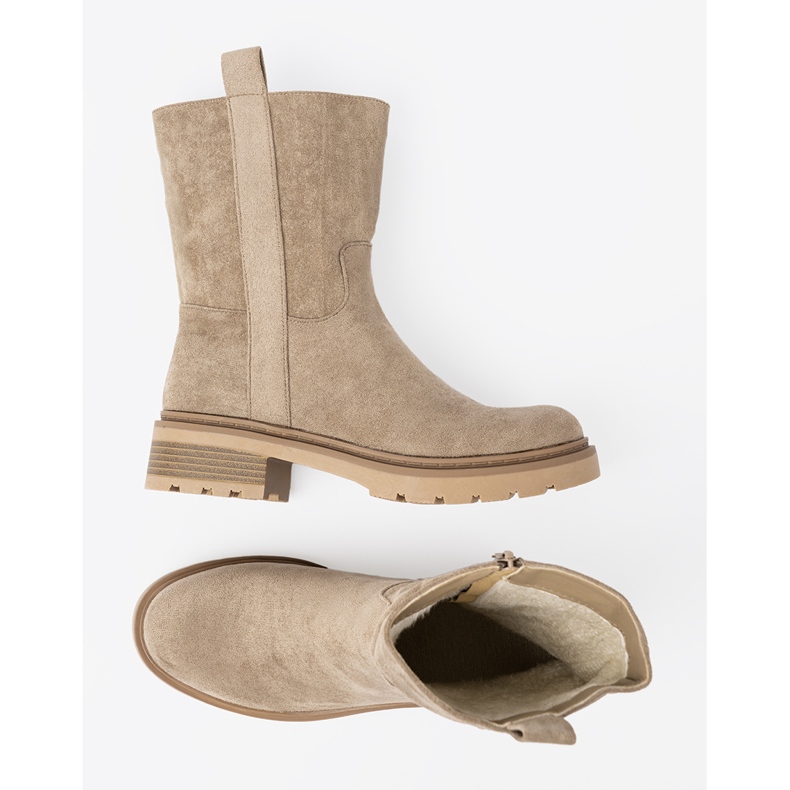 Shelvt Beige Stiefel auf einer dicken Sohle mit Knöchelobermaterial 2