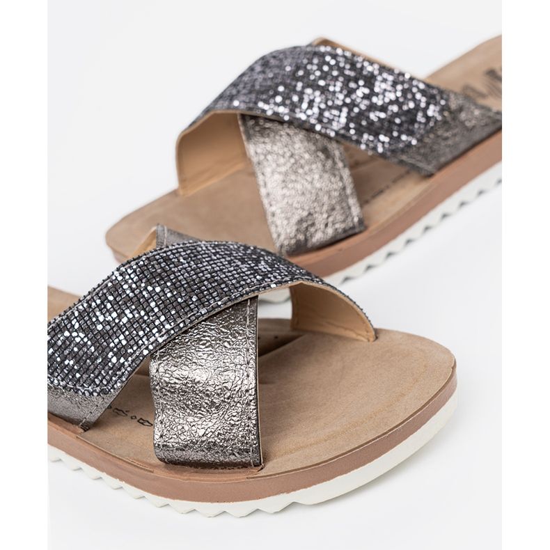Shelvt Metallic Damen -Flip Flops mit einer weißen Sohle silber- 1