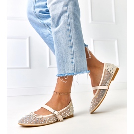 Beige Mesh Ballerinas mit Elasidkristallen 2