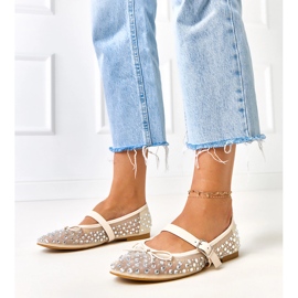 Beige Mesh Ballerinas mit Elasidkristallen 1