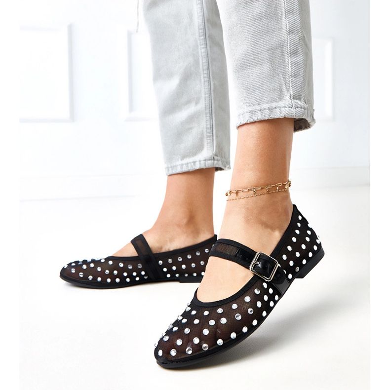 Schwarze Maschenballerinas mit Malmo -Kristallen 2