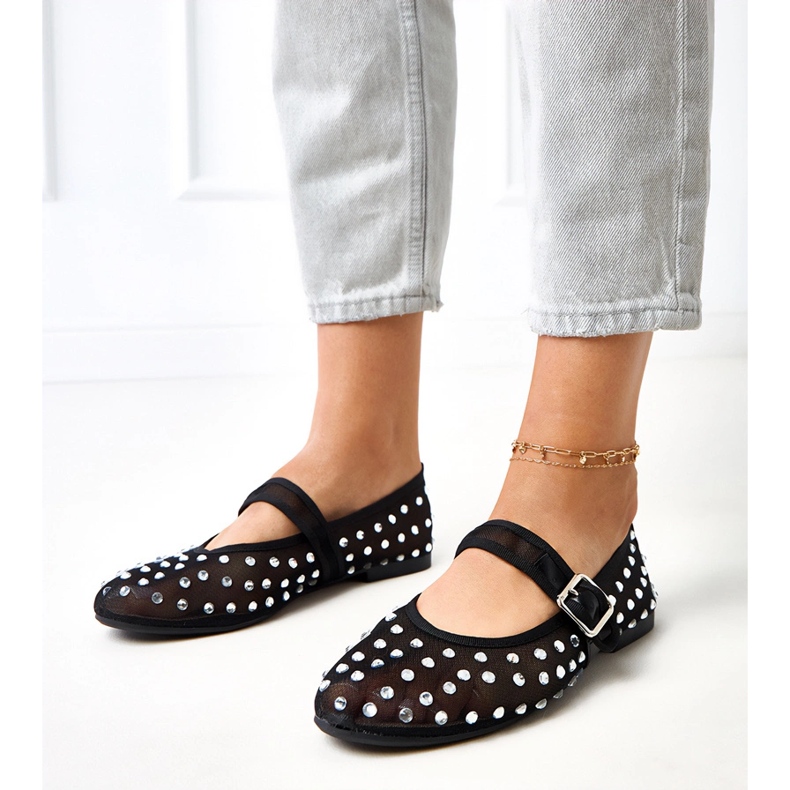 Schwarze Maschenballerinas mit Malmo -Kristallen 1