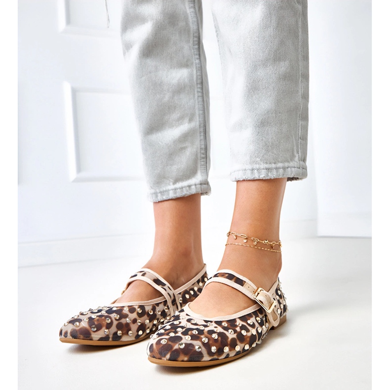 Pantitan Mesh Ballerinas mit Malmo -Kristallen braun 1