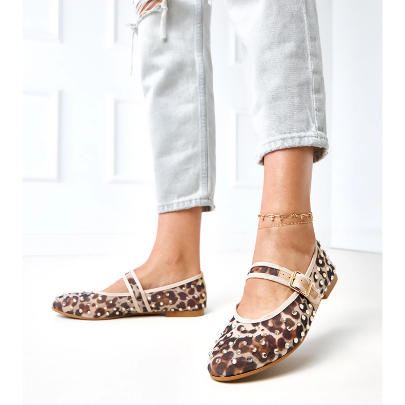 Pantitan Mesh Ballerinas mit Malmo -Kristallen braun 2