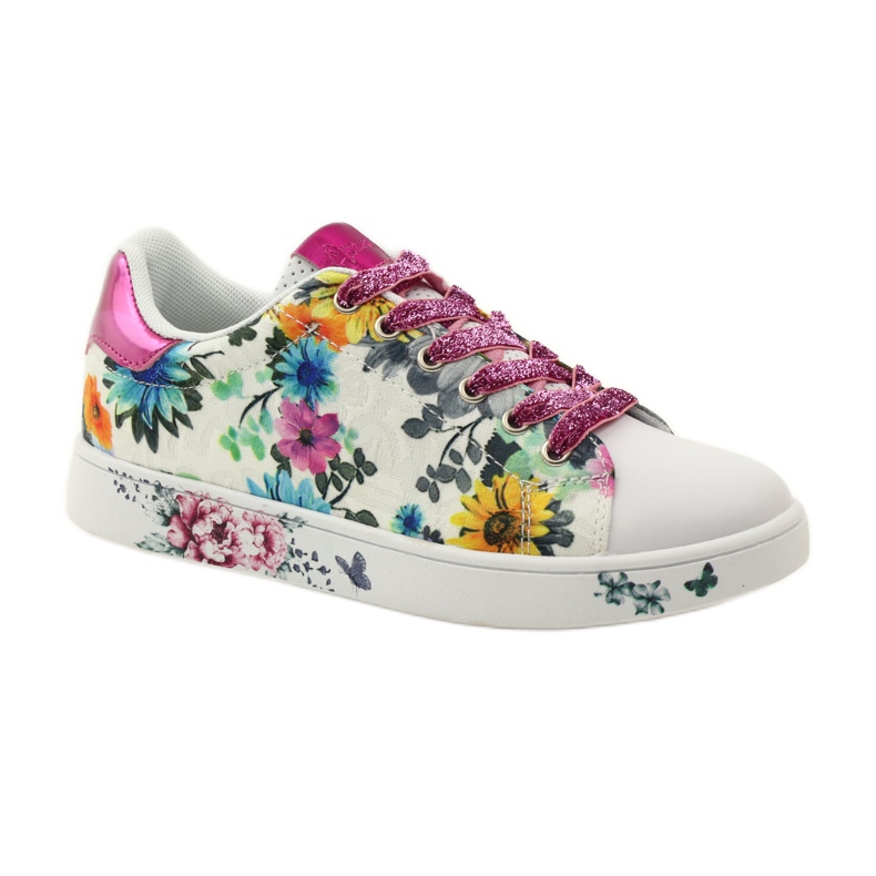 American Club Geblümte amerikanische Sneakers mit Ledereinsatz rosa mehrfarbig gelb blau weiß 1