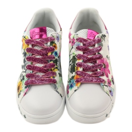 American Club Geblümte amerikanische Sneakers mit Ledereinsatz rosa mehrfarbig gelb blau weiß 4