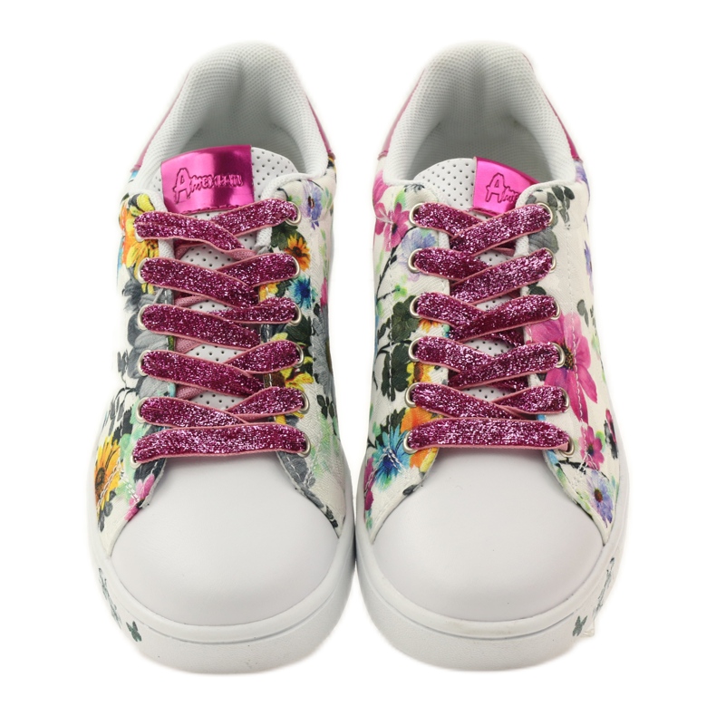 American Club Geblümte amerikanische Sneakers mit Ledereinsatz rosa mehrfarbig gelb blau weiß 4