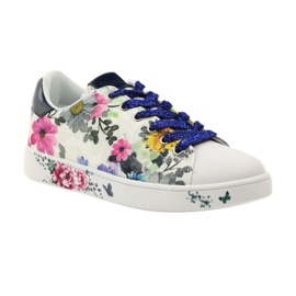 American Club Geblümte amerikanische Sneakers mit Ledereinsatz navy blau rosa weiß 1
