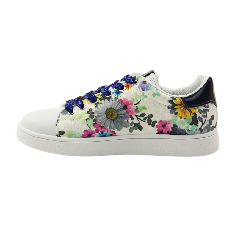 American Club Geblümte amerikanische Sneakers mit Ledereinsatz navy blau rosa weiß 2