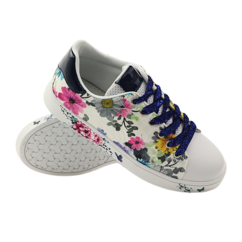 American Club Geblümte amerikanische Sneakers mit Ledereinsatz navy blau rosa weiß 3