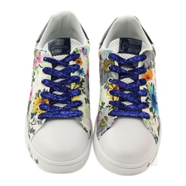 American Club Geblümte amerikanische Sneakers mit Ledereinsatz navy blau rosa weiß 4