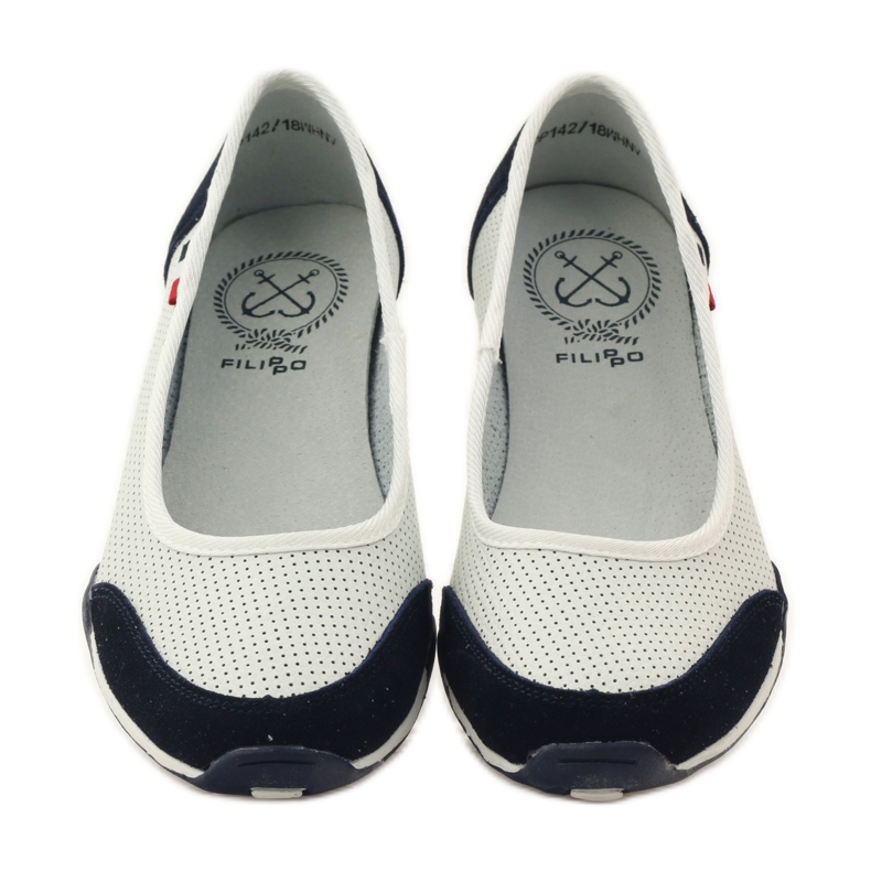 Damenballerinas aus Leder Filippo weiß marineblau 4