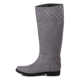 Hohe Gummistiefel aus Wildleder grau 1